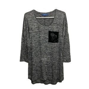 Apt 9 Womens Top Tunic Blouse 3/4 Sleeve Heathered Gray Velvet Front Pocket Sz M